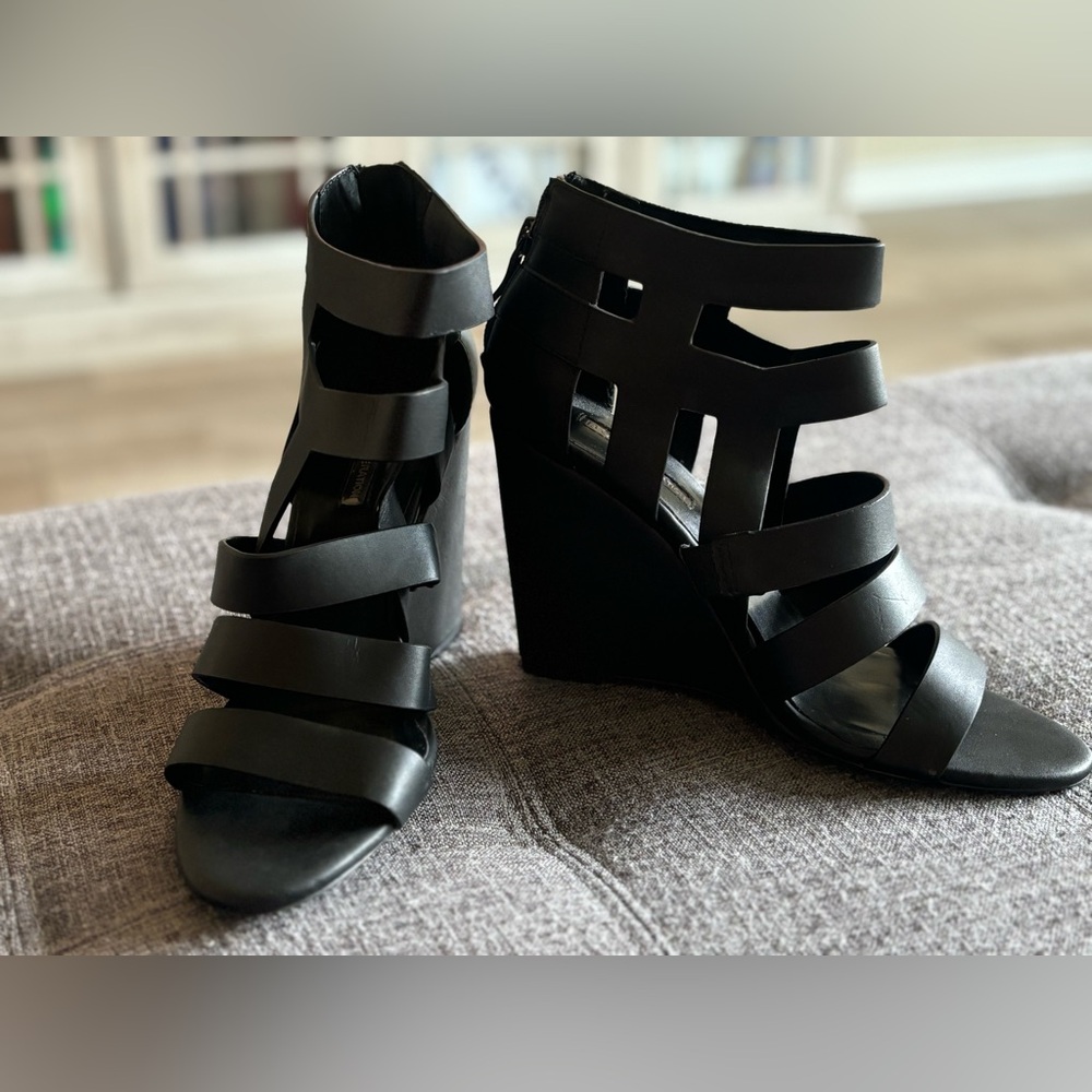 BCBGeneration Black Strappy Wedges